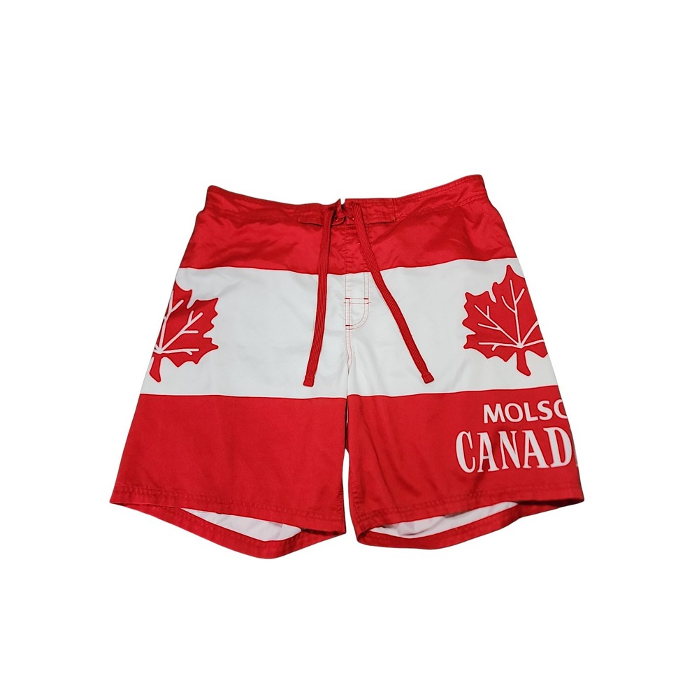Molson Canadian Board Shorts L Mens Red White Maple Leaf Promo Swim Trunks Beach